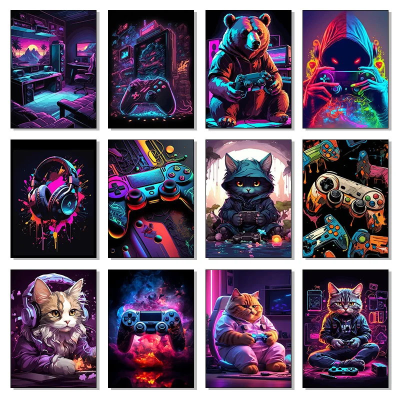 Gaming Console And - Poster Konsol Game Neon Berwarna-warni, Gambar
