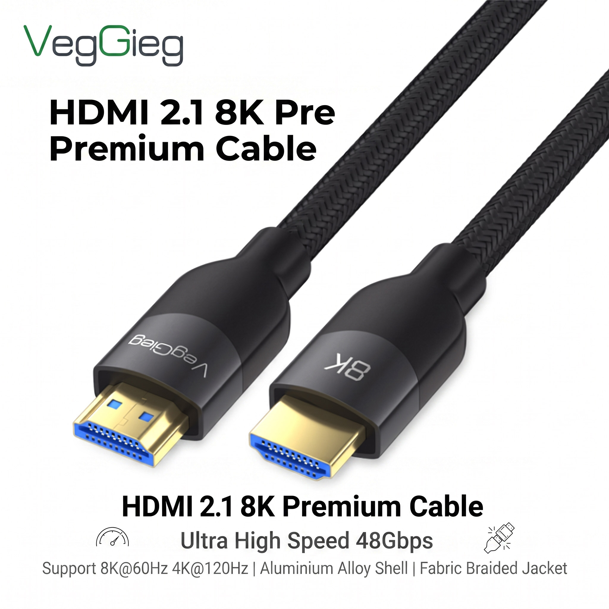 Hdmi Cable 2.1 - Kabel HDMI 2.1 VegGieg Braided Male