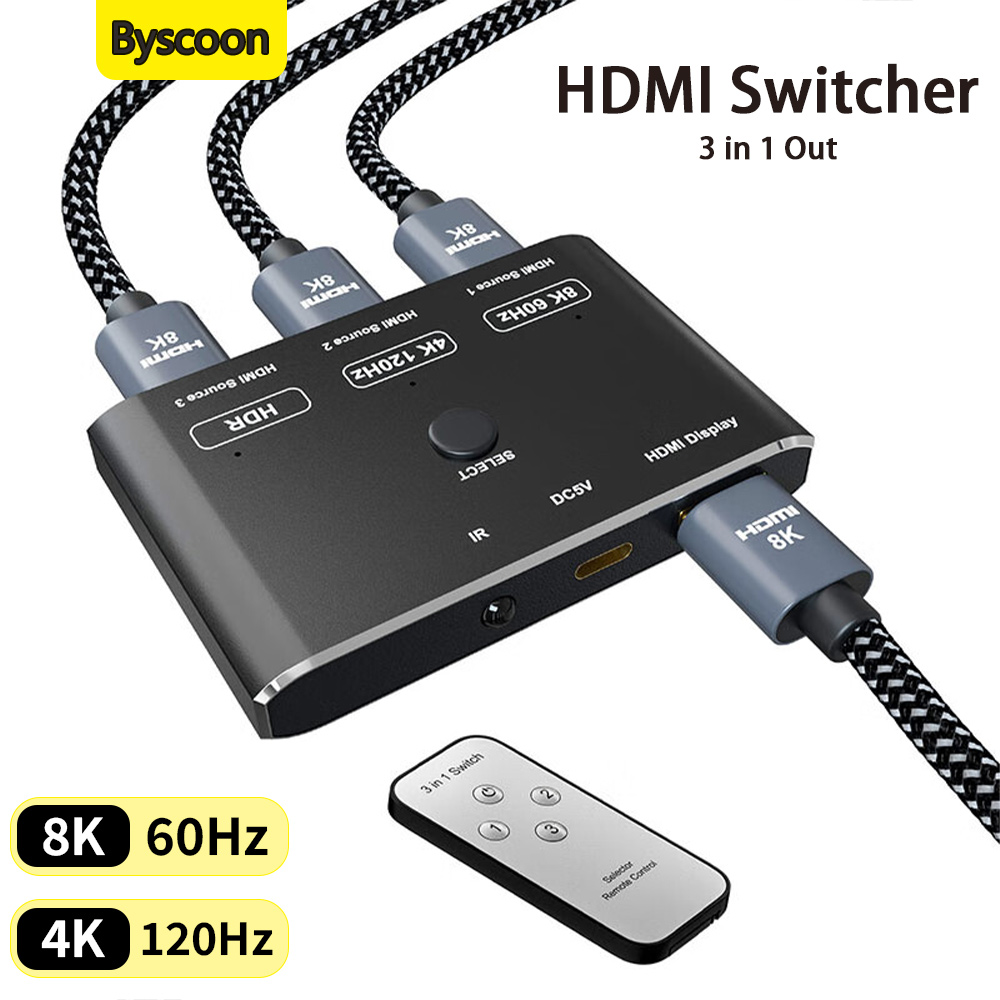 HDMI 2.1 Switch 3 In 1 Out 8K  - Hdmi Cable 2.1 ulasan dan harga